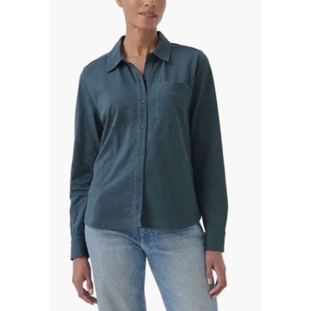 Pact Button Up Organic Cotton Long Sleeve Shirt Size Medium Blue Casual Minimal